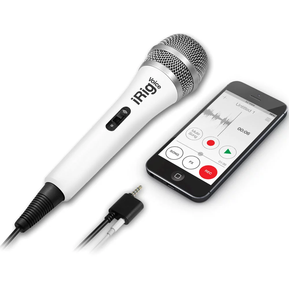 iRig Voice Karaoke Microphone 2 IK Multimedia iRig Voice iOS/Android Handheld Microphone (White)