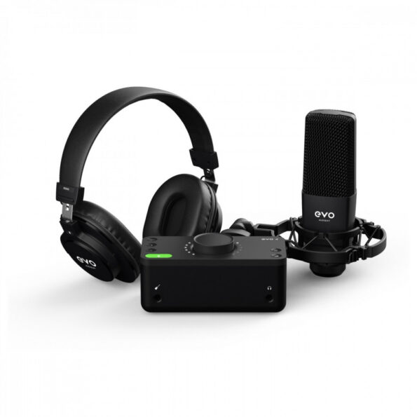 Key Features Musicians, Podcasters, Producers EVO 4 USB Audio Interface and Headphones Condenser Mic, Shockmount & XLR Cable 2 XLR-1/4" Mic/Line In, 1/4" Hi-Z Input 1 Headphone Output, 2 Monitor Outs Bus Powered, Mac, Windows, iOS Smartgain Automatic Gain Control Loopback for Recording Skype and VoIP DAW, Instruments, Samples, Cabinet Sim