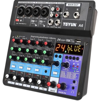 TEYUN 6 Channel Professional Portable Mixer Sound Mixing Console Computer Input 48v Power Number Live Broadcast A6 New (6-Channel)