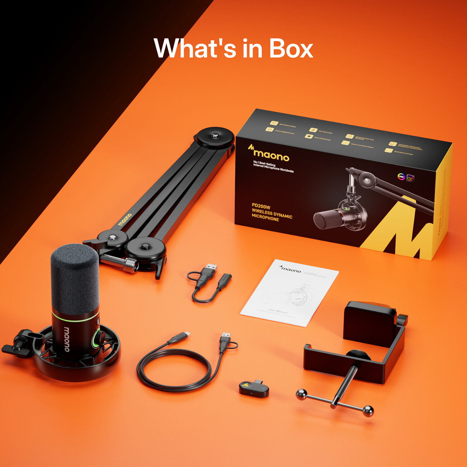 maono PD200WS Hybrid Wireless Podcast Microphone Kit with Boom Arm and Base 2 maono PD200WS Hybrid Wireless Podcast Microphone Kit with Boom Arm and Base