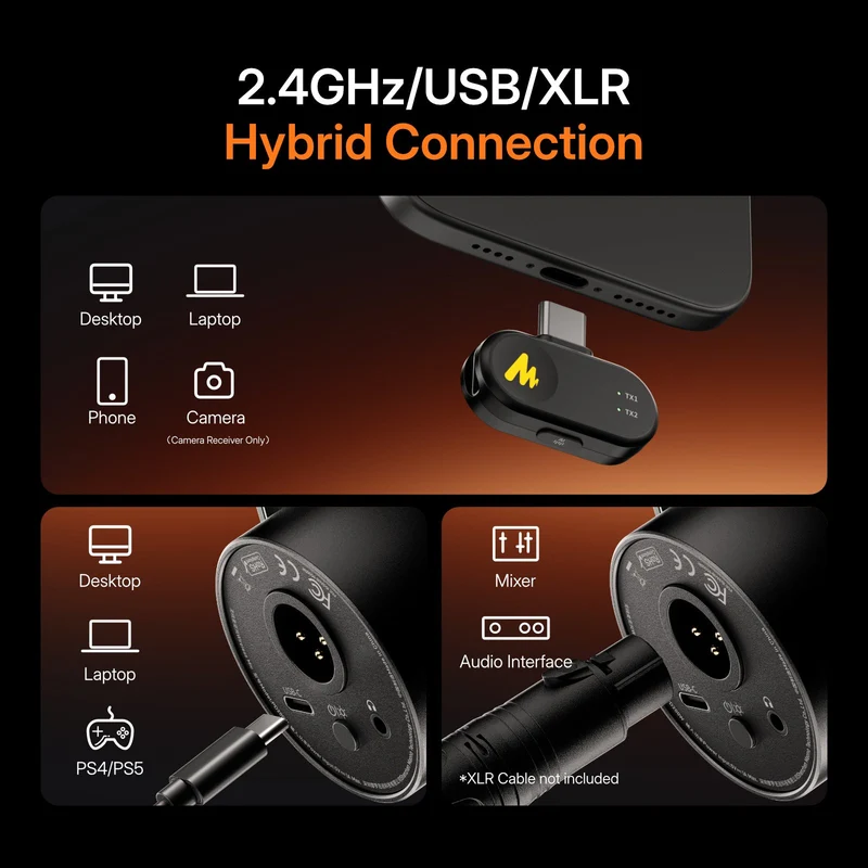 Maono PD200W Hybrid Podcasting Equipment Bundle 4 Maono PD200W Hybrid Podcasting Equipment Bundle - Microphone Connectivity