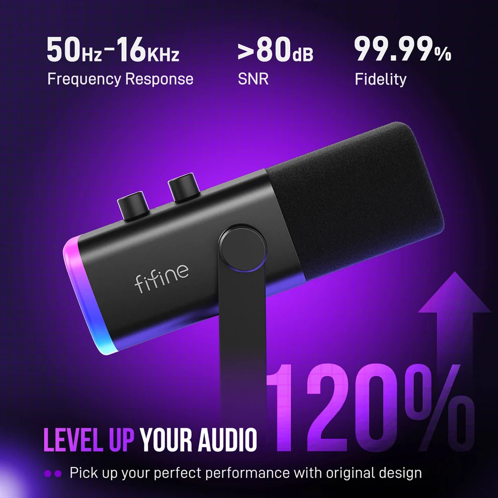 FIFINE AmpliGame AM8T USB/XLR Dynamic Microphone Kit with Boom Arm Stand 6 FIFINE AmpliGame AM8T USB/XLR Dynamic Microphone Kit with Boom Arm Stand - Image 6
