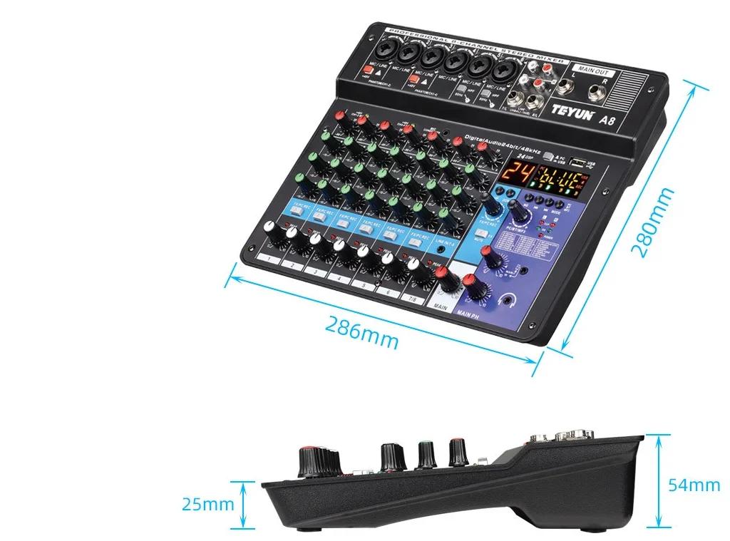 TEYUN A8 8-Channel Audio Mixer with USB Audio Interface 3 TEYUN A8 8-Channel Audio Mixer with USB Audio Interface - Image 3