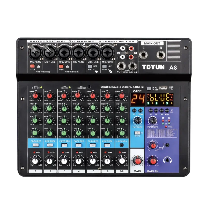 TEYUN A8 8-Channel Audio Mixer with USB Audio Interface 1 TEYUN A8 8-Channel Audio Mixer with USB Audio Interface